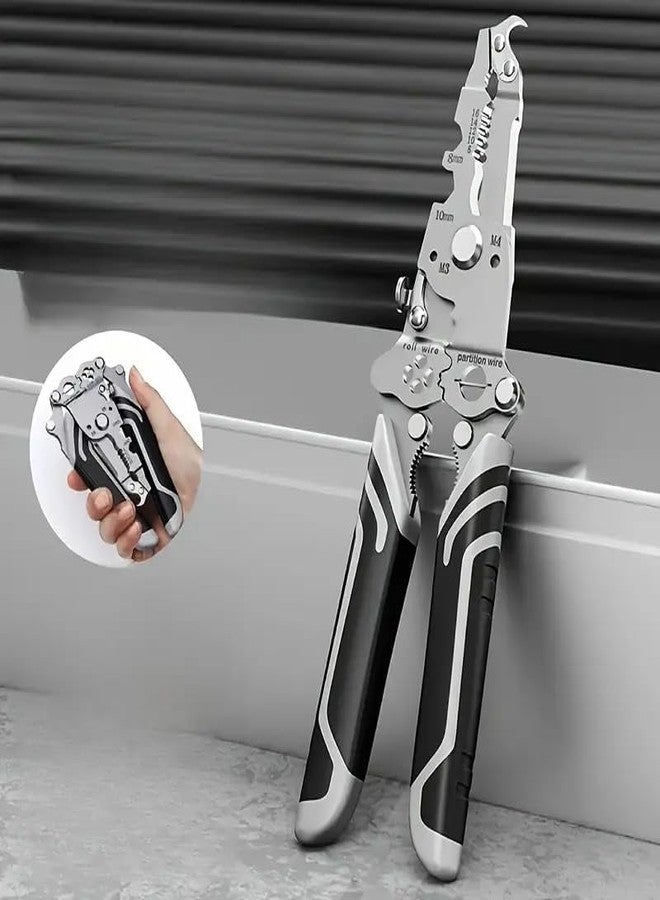 XBEY 9-in-1 Multifunctional Stainless Steel Wire Cutter Foldable Wire Stripper Crimper Cable Cutter Pliers for Cutting Electrical Stripping Tool & Crimping Tool (Needle Wire Cutter) - Image 2